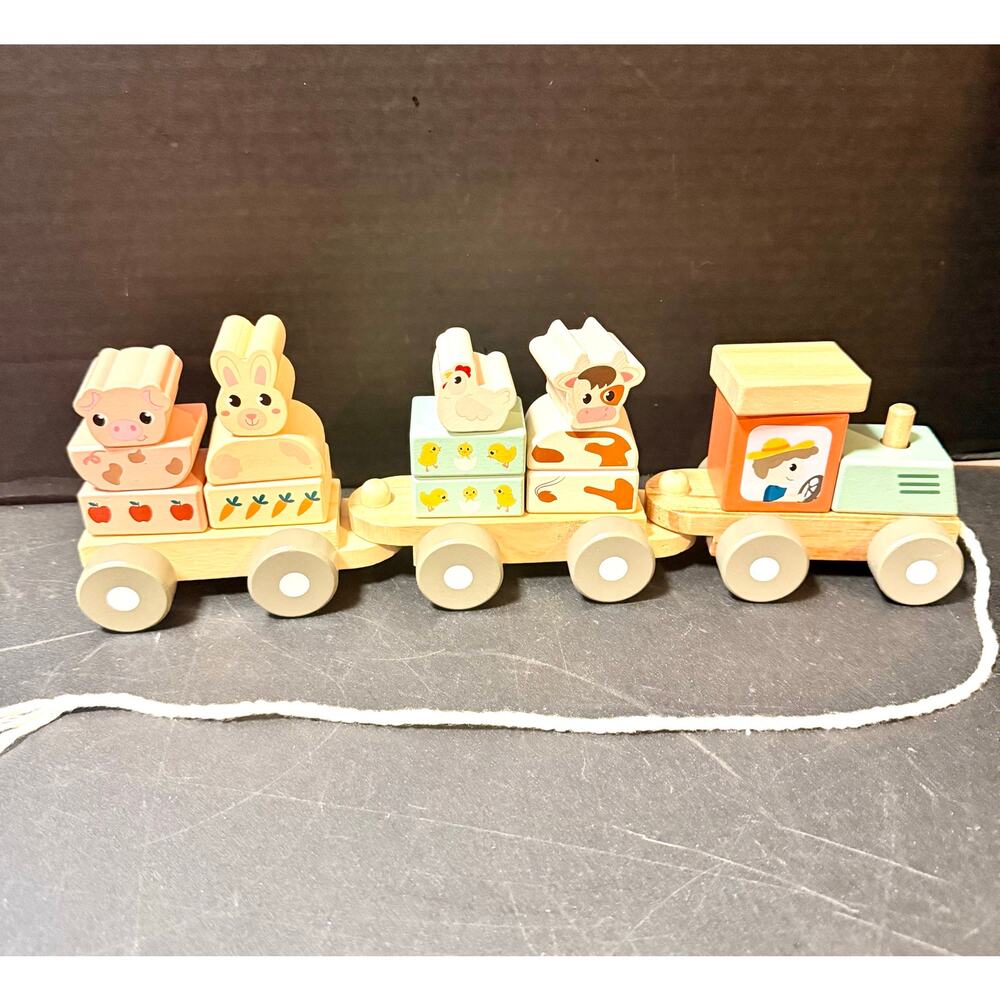 Zookabee Farm Animal Stacking Train chunky pcs pig cow bunny chicken pull along